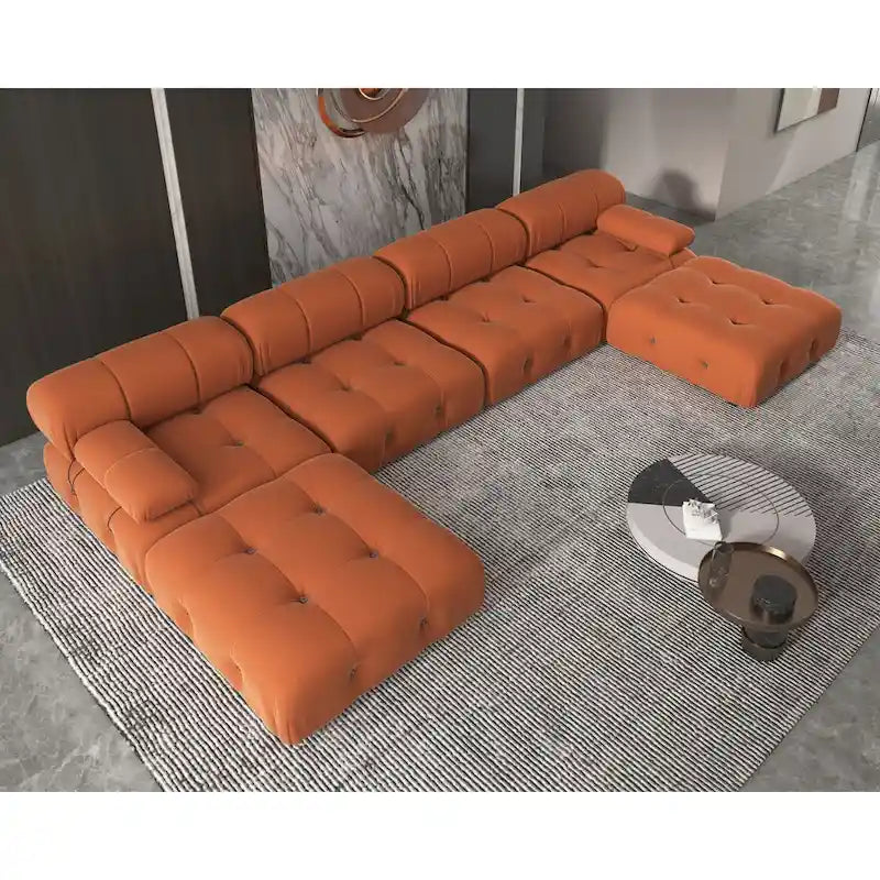 Velvet Sectional Sofa Reversible Modular Couch, Orange