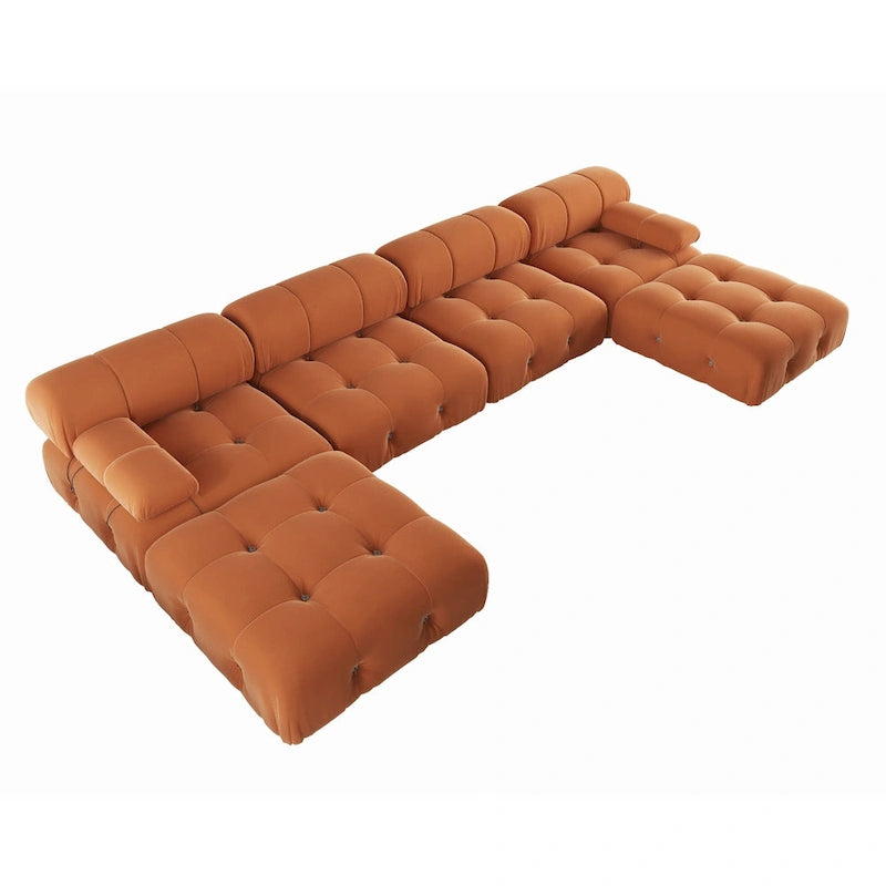 Velvet Sectional Sofa Reversible Modular Couch, Orange