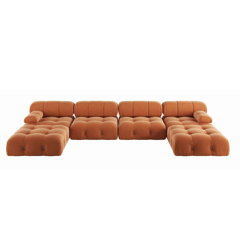 Velvet Sectional Sofa Reversible Modular Couch, Orange