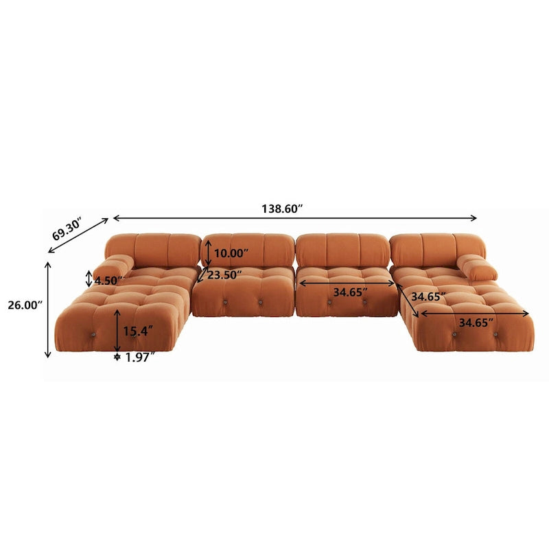Velvet Sectional Sofa Reversible Modular Couch, Orange