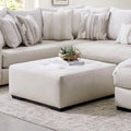 Transitional Ivory Faux Leather Button Tufted Ottoman