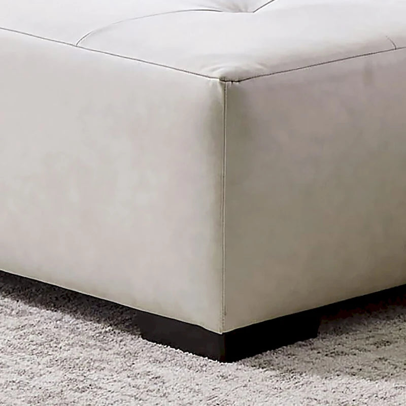 Transitional Ivory Faux Leather Button Tufted Ottoman