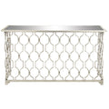 Metal Geometric Console Table with Mirrored Glass Top - Silver - Roche River Decor - 18Wx55Lx32H