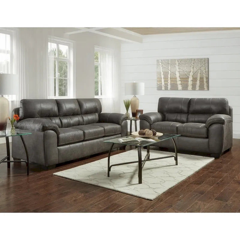 Roundhill Furniture Tirana Contemporary Fabric Pillow-top Arm Sofa and Loveseat Set in Sequoia Ash