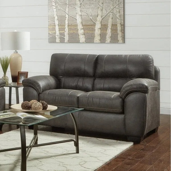 Contemporary Fabric Pillow-top Arm Sofa and Loveseat Set in Sequoia Ash