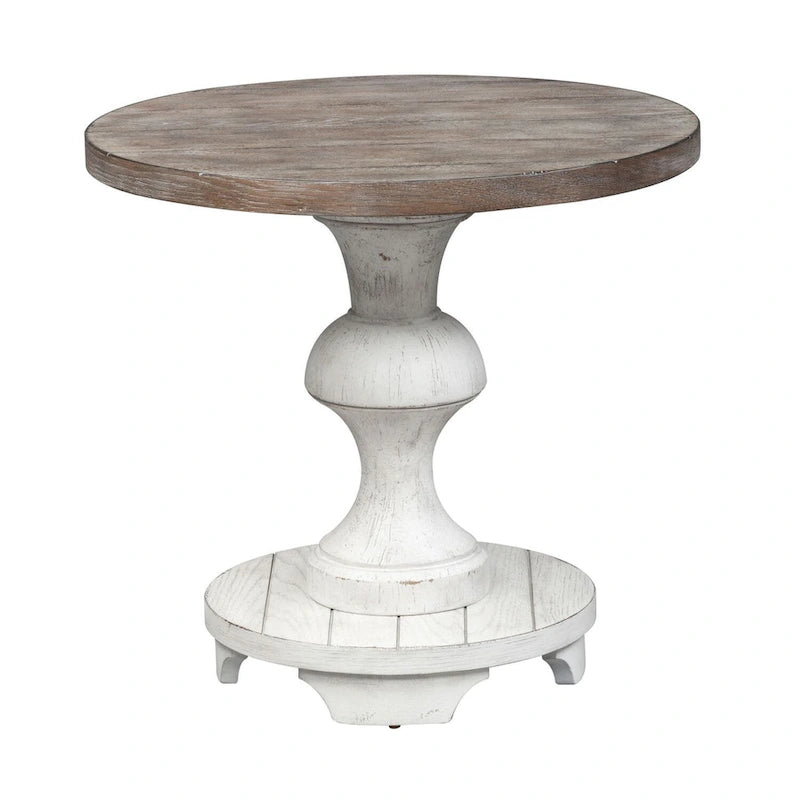 Heavy Distressed White with Gravel Round End Table