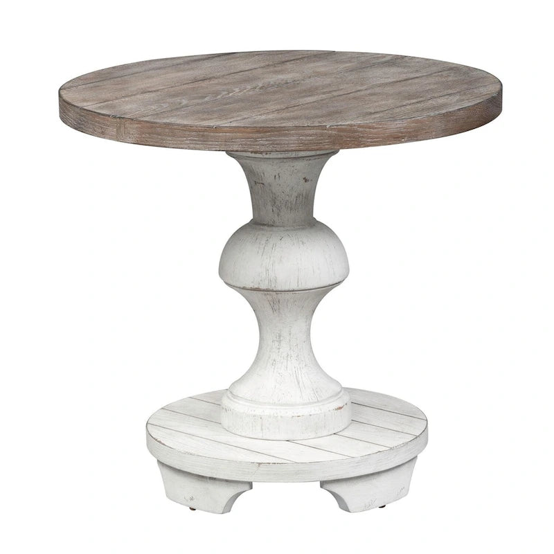 Heavy Distressed White with Gravel Round End Table