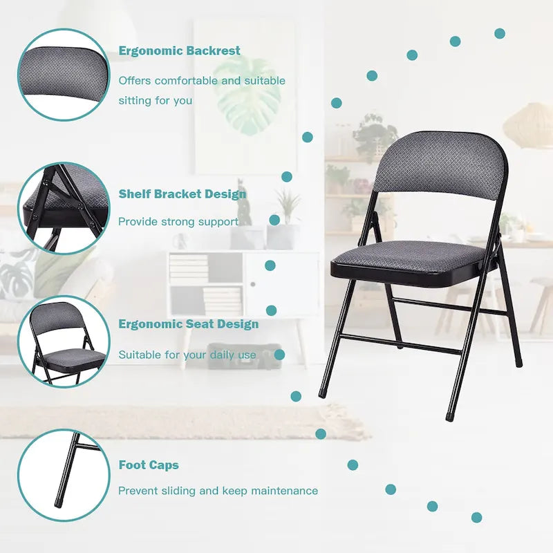 4 PCS Folding Chairs with Metal Frame Portable Chairs with Padded Seat