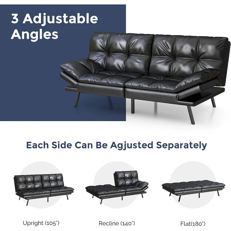 Futon Sofa Bed, Memory Foam Foldable Couch Convertible Loveseat Sleeper Daybed with Adjustable Armrests for Small Space