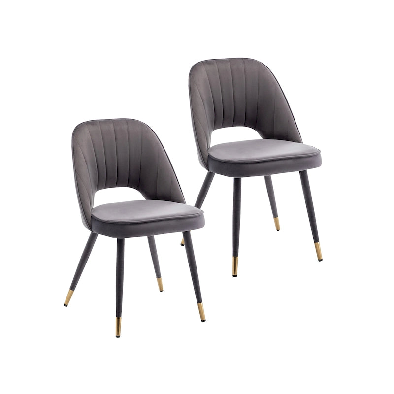Velvet Dining Chairs with Gold Trim, Set of 2