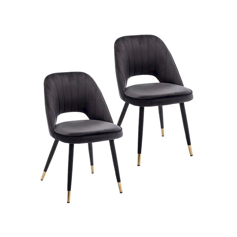 Velvet Dining Chairs with Gold Trim, Set of 2
