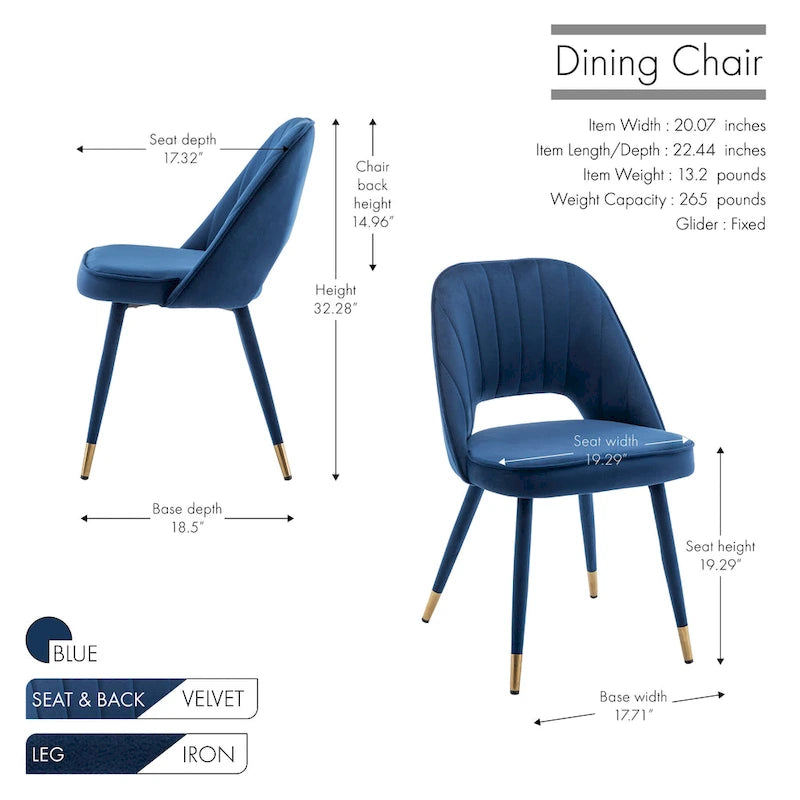 Velvet Dining Chairs with Gold Trim, Set of 2