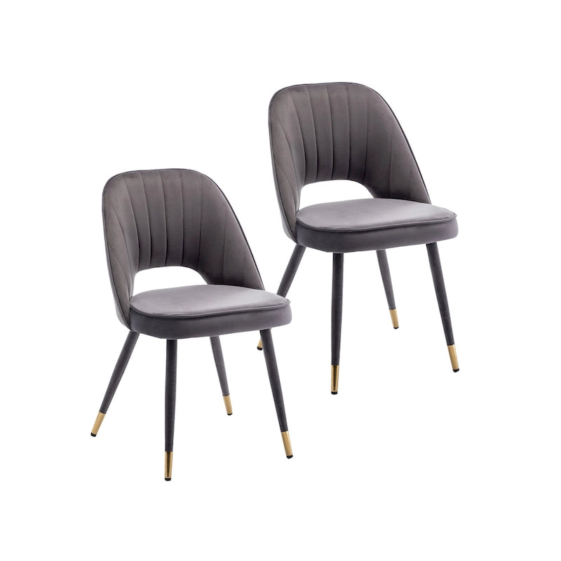 Velvet Dining Chairs with Gold Trim, Set of 2