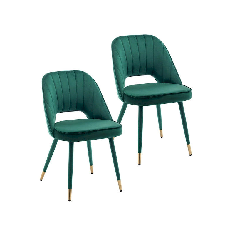 Velvet Dining Chairs with Gold Trim, Set of 2