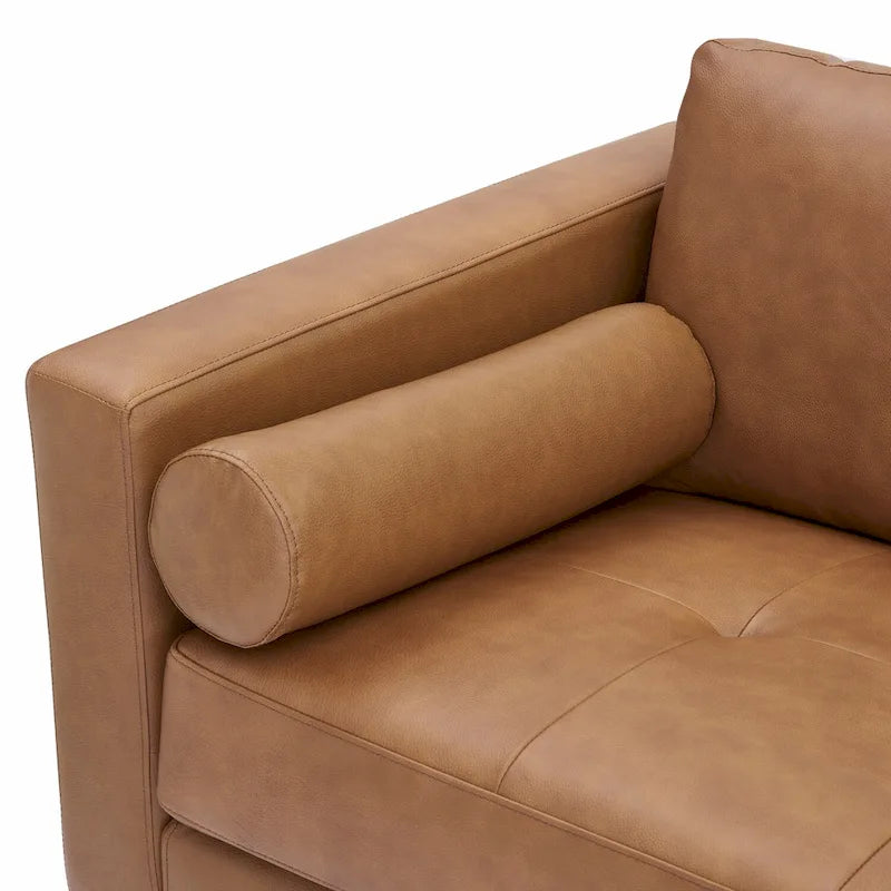 Luxury Cowhide Leather Loveseat with Firm Cushions, Spacious 2-Seat Design, and Bolster Pillows