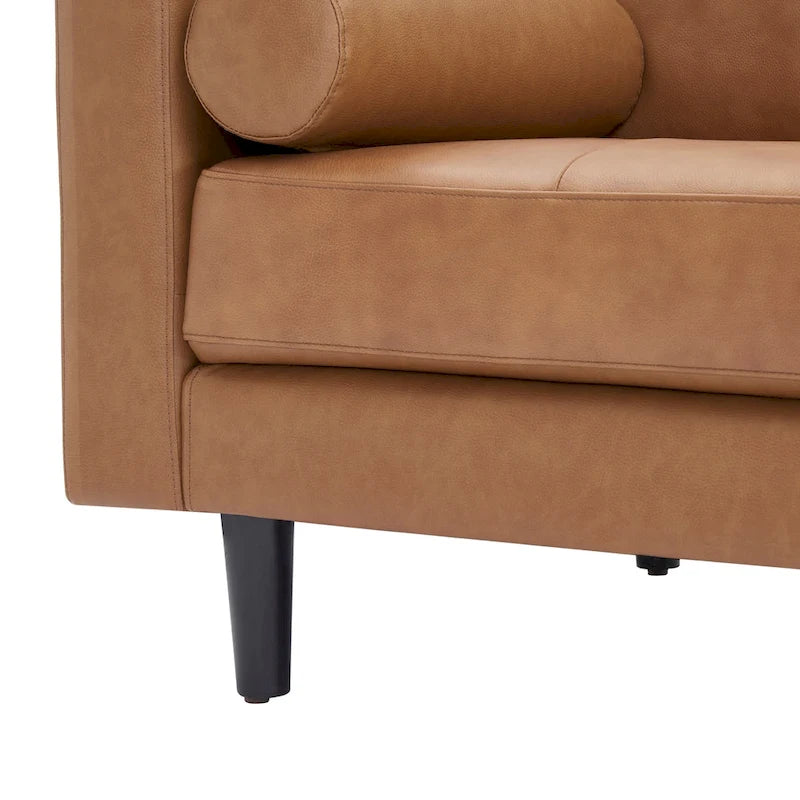 Luxury Cowhide Leather Loveseat with Firm Cushions, Spacious 2-Seat Design, and Bolster Pillows