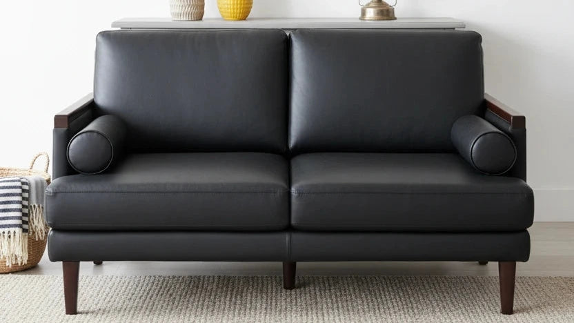 Luxury Cowhide Leather Loveseat with Firm Cushions, Spacious 2-Seat Design, and Bolster Pillows