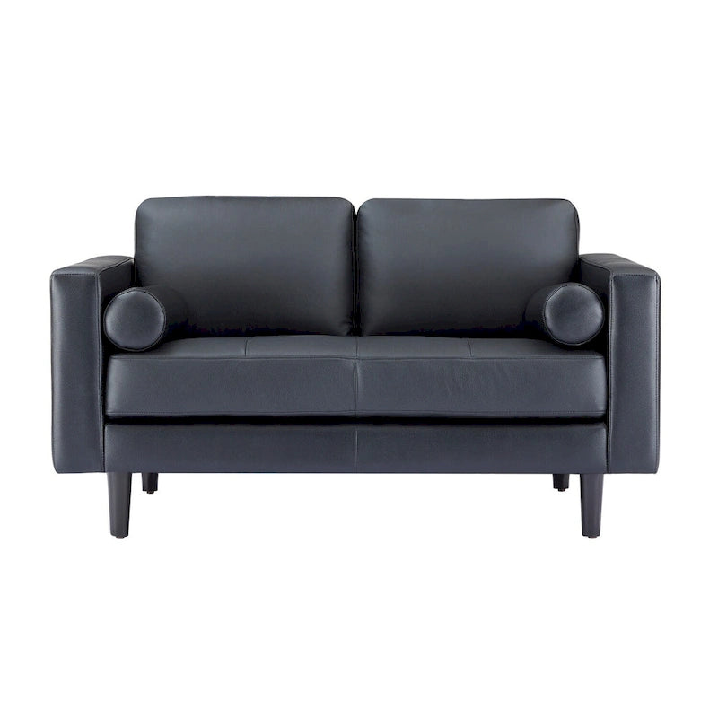Luxury Cowhide Leather Loveseat with Firm Cushions, Spacious 2-Seat Design, and Bolster Pillows