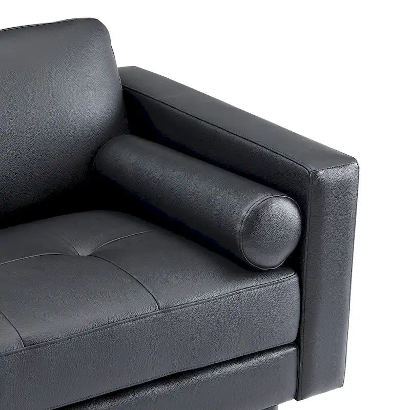 Luxury Cowhide Leather Loveseat with Firm Cushions, Spacious 2-Seat Design, and Bolster Pillows