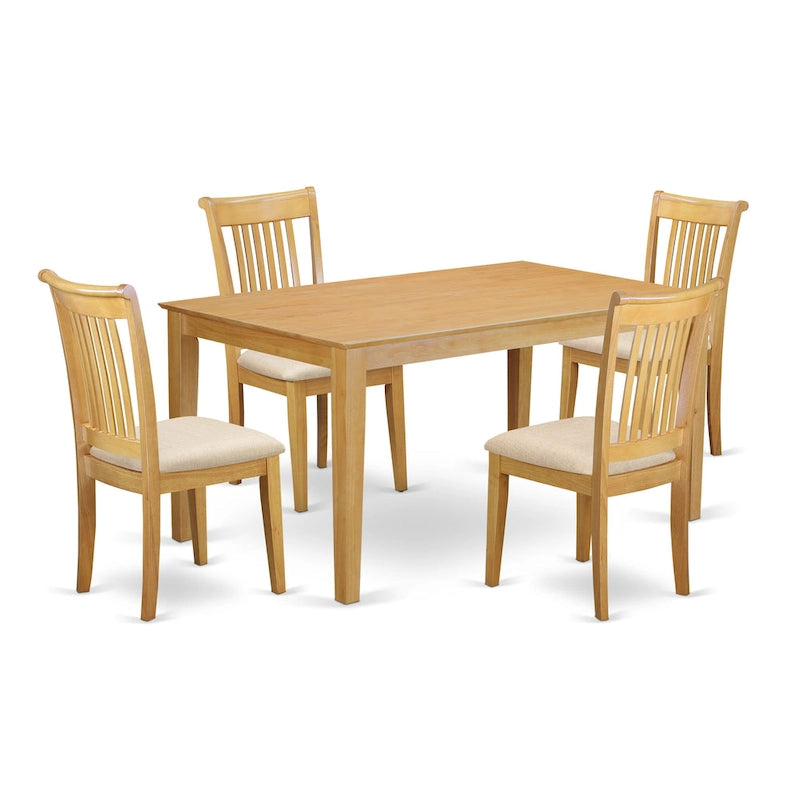 Dining Set- a Rectangle Solid Wood Table and 4 Kitchen Chairs, Oak (Pieces & Seat Options)