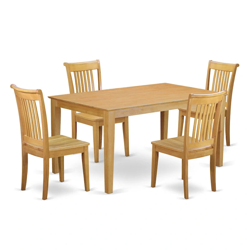 Dining Set- a Rectangle Solid Wood Table and 4 Kitchen Chairs, Oak (Pieces & Seat Options)