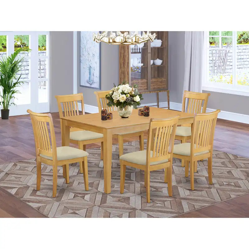 Dining Set- a Rectangle Solid Wood Table and 4 Kitchen Chairs, Oak (Pieces & Seat Options)