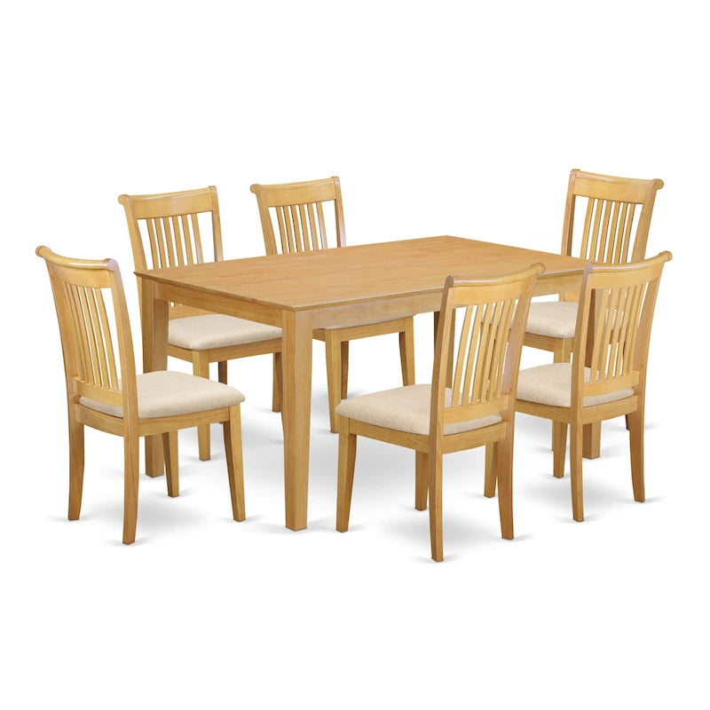 Dining Set- a Rectangle Solid Wood Table and 4 Kitchen Chairs, Oak (Pieces & Seat Options)