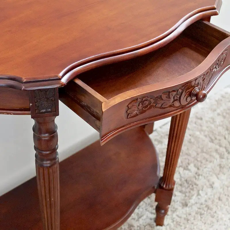 Windsor Hand-carved Wood Half-Moon Table