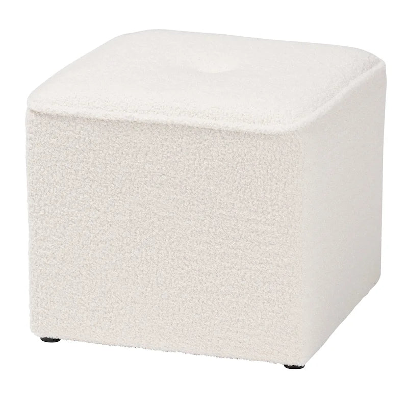 Modern and Contemporary Ivory Boucle Upholstered Ottoman