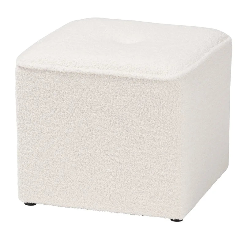 Modern and Contemporary Ivory Boucle Upholstered Ottoman