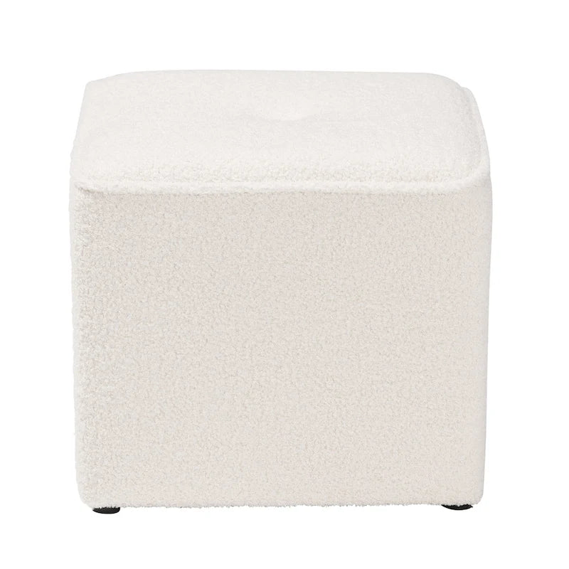 Modern and Contemporary Ivory Boucle Upholstered Ottoman