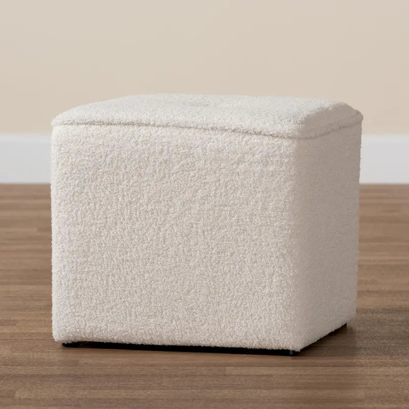 Modern and Contemporary Ivory Boucle Upholstered Ottoman