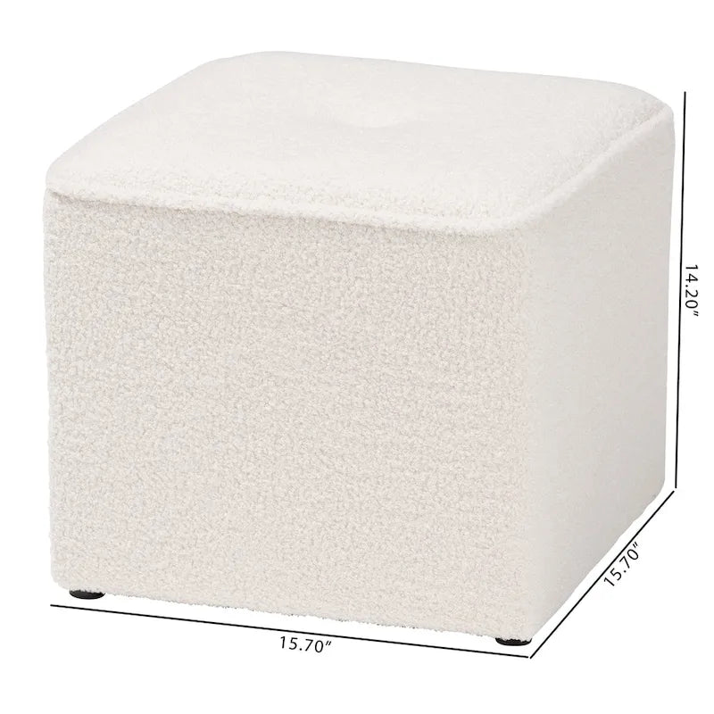 Modern and Contemporary Ivory Boucle Upholstered Ottoman