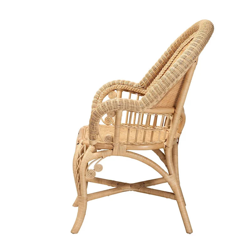 Modern Bohemian Natural Brown Rattan Accent Chair