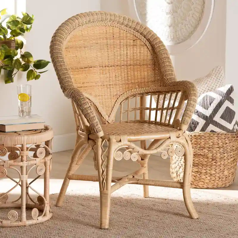 Modern Bohemian Natural Brown Rattan Accent Chair