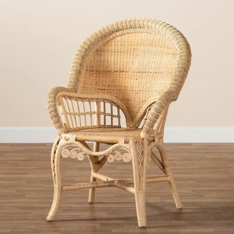 Modern Bohemian Natural Brown Rattan Accent Chair