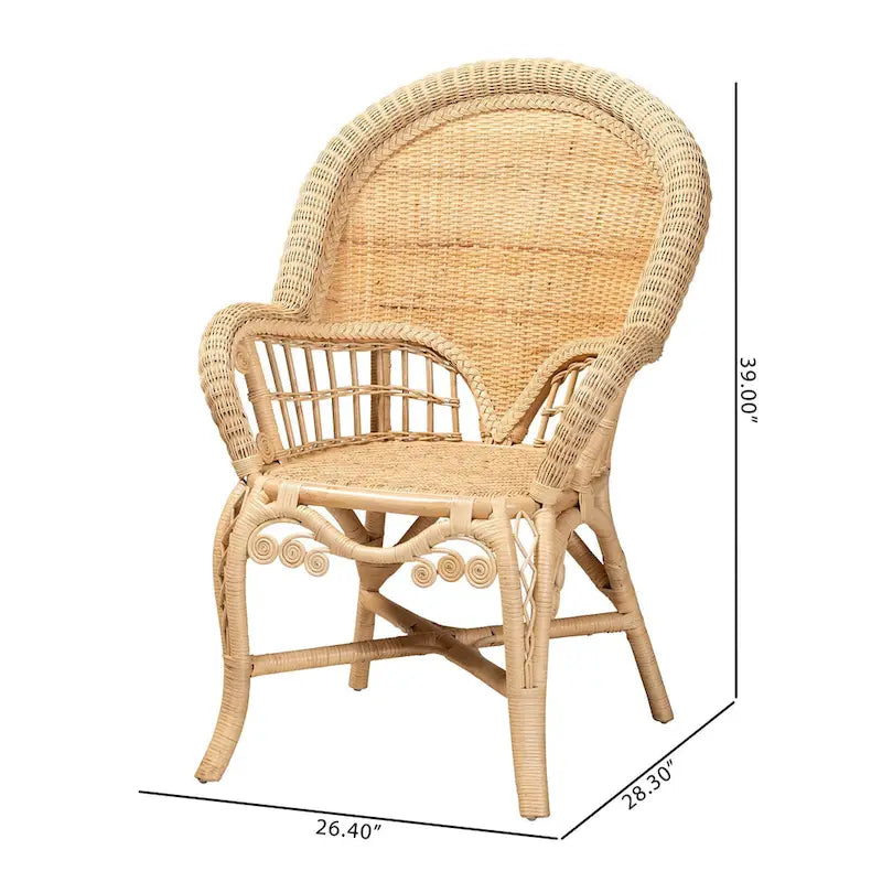 Modern Bohemian Natural Brown Rattan Accent Chair