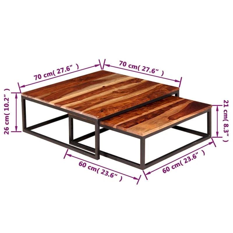 Two Piece Nesting Coffee Table Set Solid Sheesham Wood
