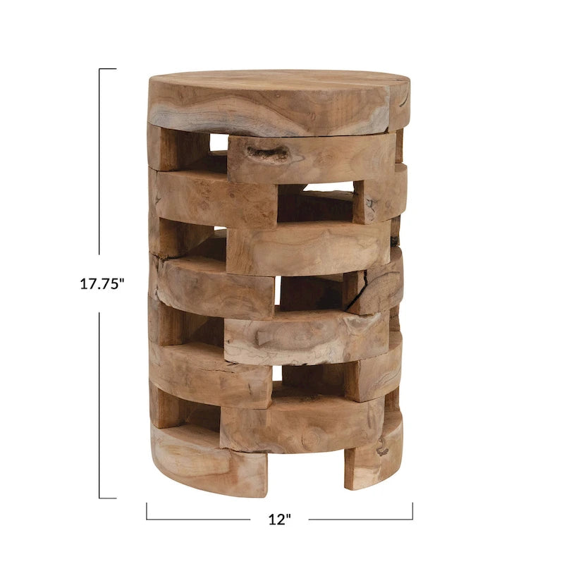 Wood Stool with Textured Surface