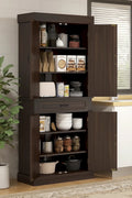 71 Freestanding Kitchen Pantry with 4 Doors, and 2 Large Cabinets, Tall Storage Cabinet with Wide Drawer for Dining Room