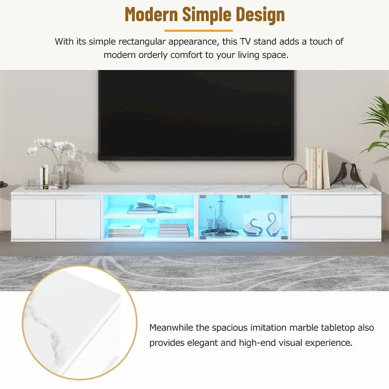 Modern TV Stand for TVs Up to 105,Tempered Glass Doors,Entertainment Center with 2 Drawers & Cabinets for Living Room