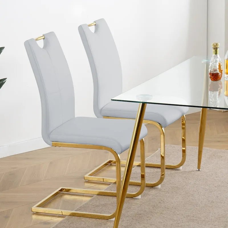 Modern Faux Leather Padded Seat Dining Chairs with gold Metal Legs,Set of 2