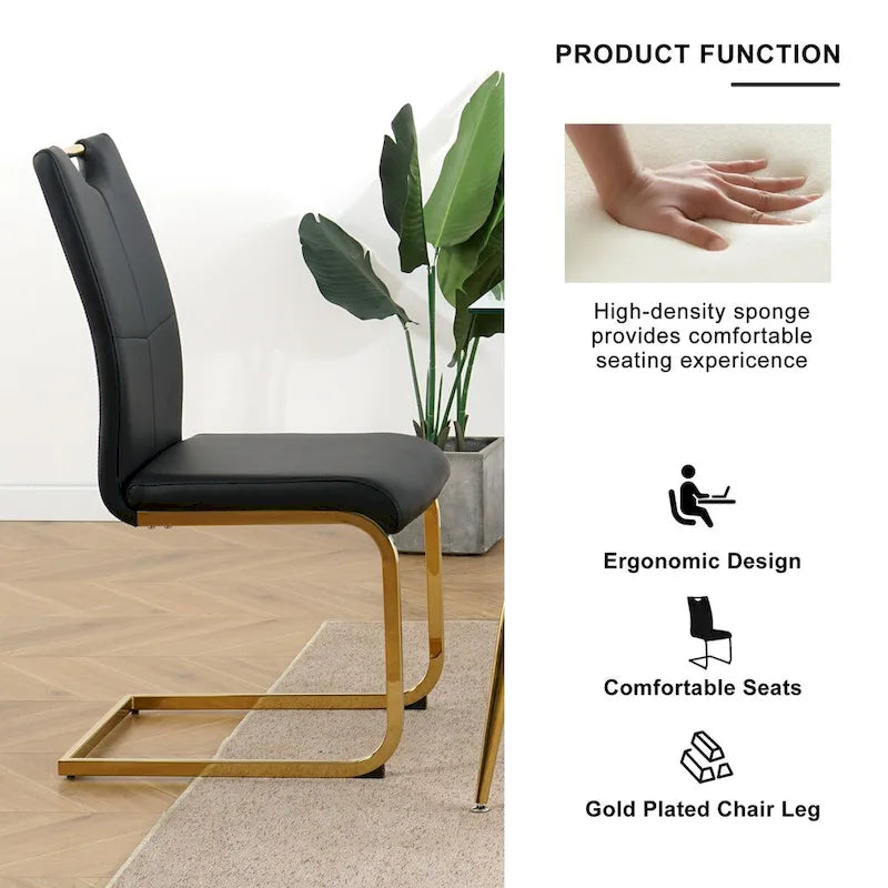 Modern Faux Leather Padded Seat Dining Chairs with gold Metal Legs,Set of 2