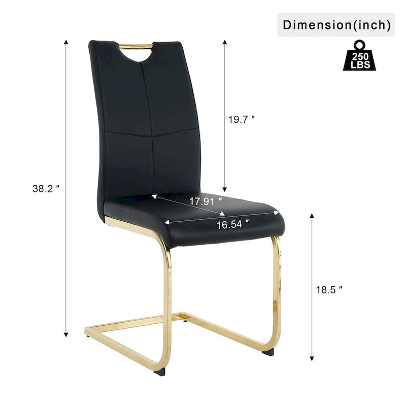 Modern Faux Leather Padded Seat Dining Chairs with gold Metal Legs,Set of 2