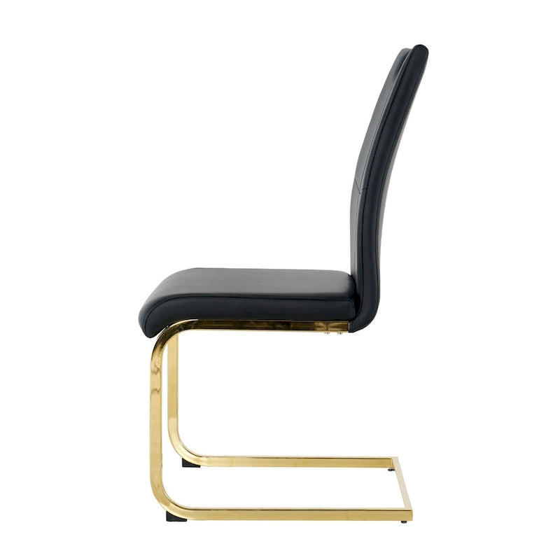 Modern Faux Leather Padded Seat Dining Chairs with gold Metal Legs,Set of 2