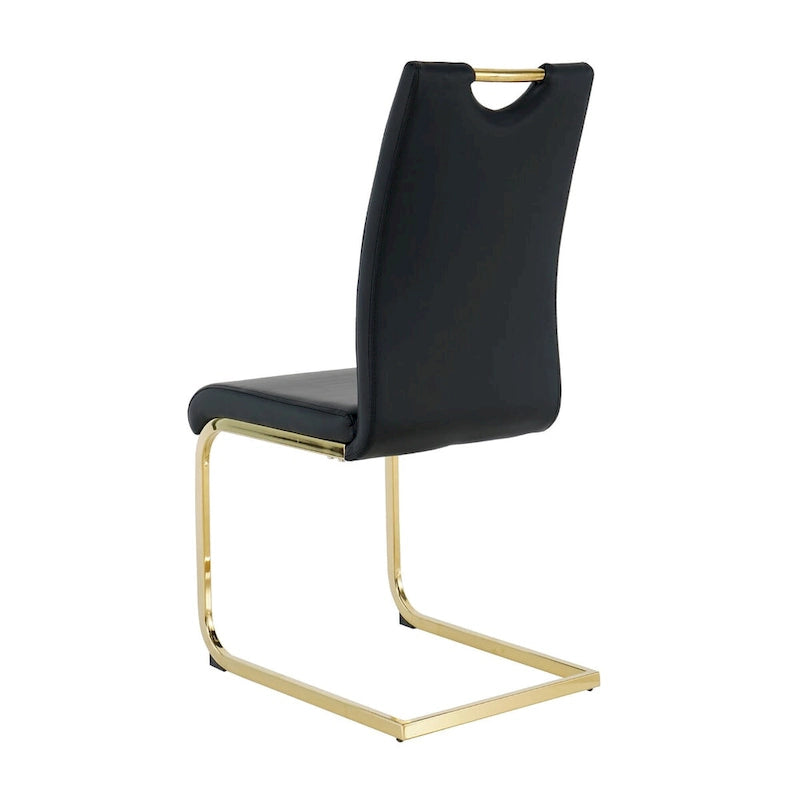 Modern Faux Leather Padded Seat Dining Chairs with gold Metal Legs,Set of 2