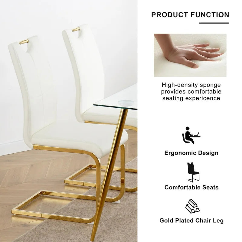 Modern Faux Leather Padded Seat Dining Chairs with gold Metal Legs,Set of 2