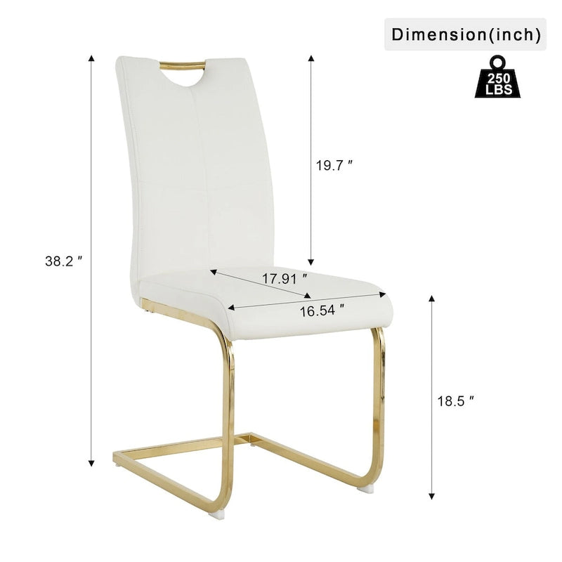 Modern Faux Leather Padded Seat Dining Chairs with gold Metal Legs,Set of 2