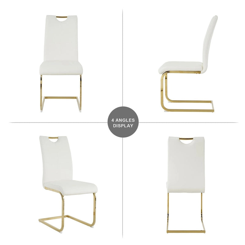 Modern Faux Leather Padded Seat Dining Chairs with gold Metal Legs,Set of 2