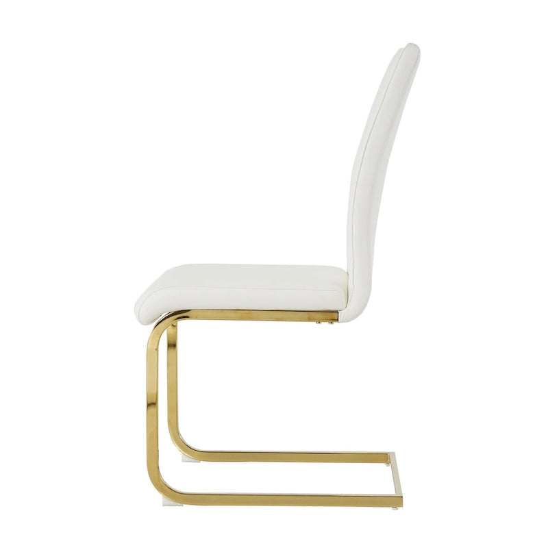 Modern Faux Leather Padded Seat Dining Chairs with gold Metal Legs,Set of 2